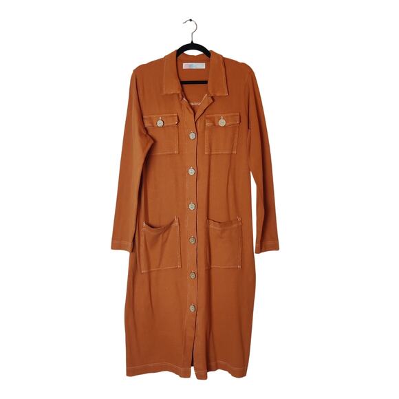 Free People Beach Button Front Long Line Cotton Duster Cardigan Small Orange - Picture 1 of 12